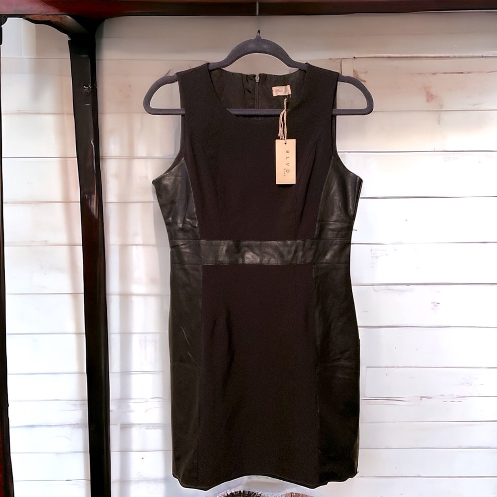 BLVD little black dress NWT size Medium, faux leather accents